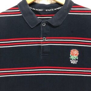 England Rugby Polo Shirt Navy‎ Red White Stripe Embroidered Rose Men's Size M